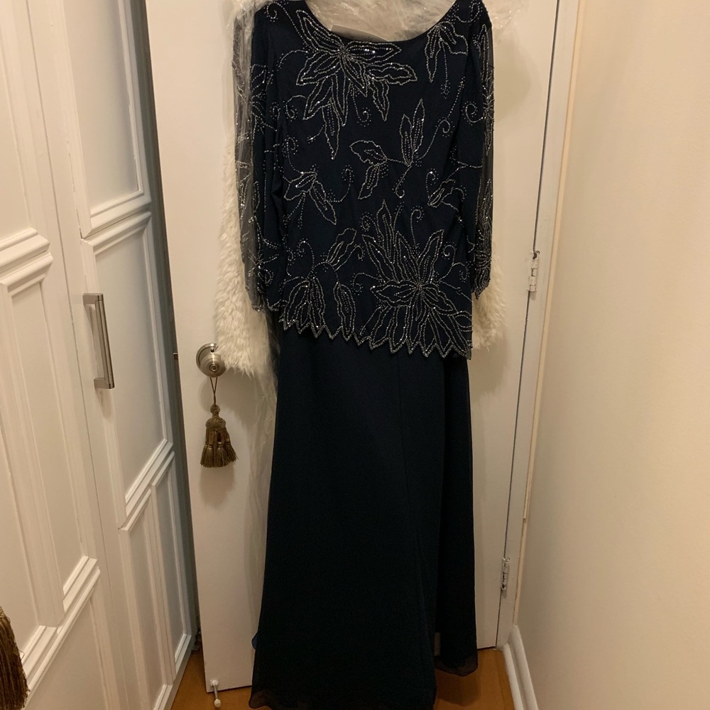 Sequin Navy Floor Length Dress